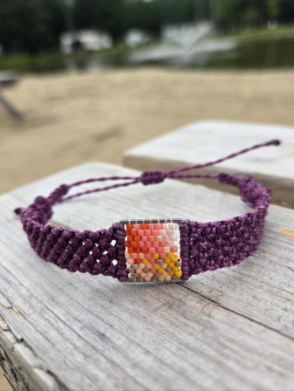 008 New Handmade Sage Bohème Blue Macrame Bracelet with Miyuki Beaded Accent